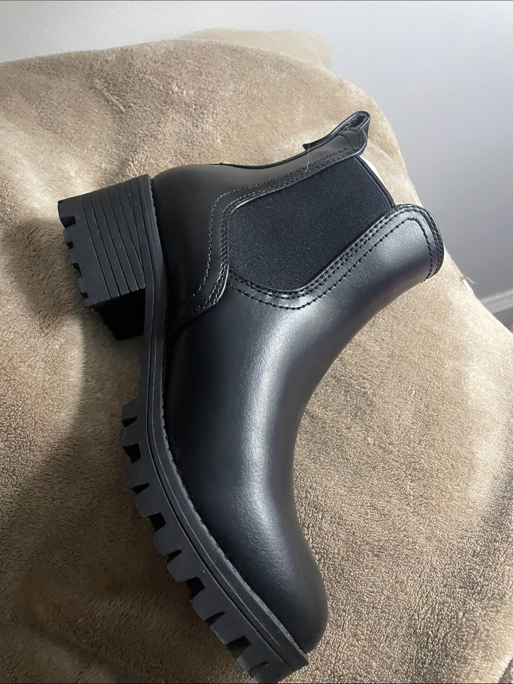 Sugar Black Lug Sole Chelsea Ankle Boots